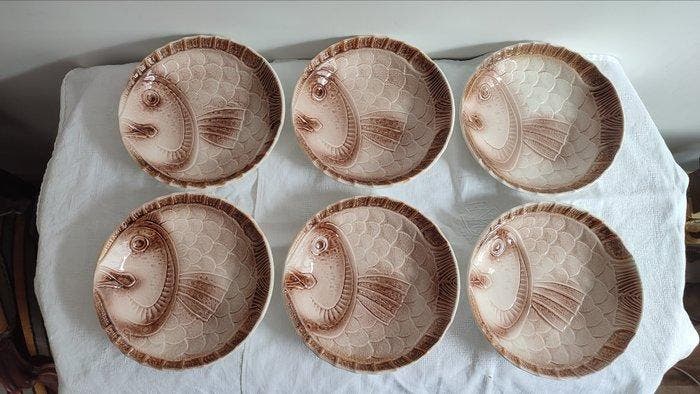 Sarreguemines - 6 Assiettes, luxe - Serveerset voor vis (6), Antiek en Kunst, Antiek | Meubels | Tafels
