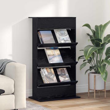 vidaXL Tijdschriftenrek Zwart Eiken 70 x 41 x 126 cm Bewerkt, Verzenden, Nieuw