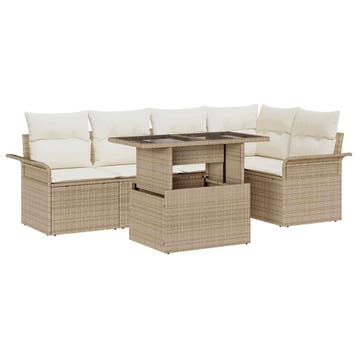 vidaXL Tuinbank Set 6 st Beige [Synthetisch]: Poly Riet, Verzenden