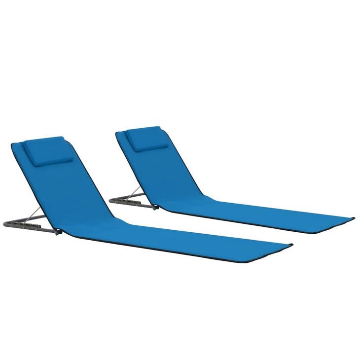 vidaXL Strandmatten inklapbaar 2 st staal en stof blauw, Tuin en Terras, Ligbedden, Nieuw, Verzenden