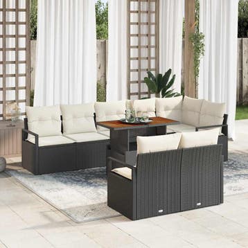 vidaXL Tuinbank Set 9 st 8-Aantal zitplaatsen Zwart en Crème, Jardin & Terrasse, Verzenden