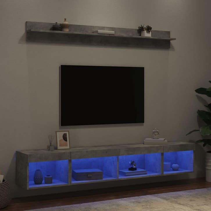 vidaXL 5-delige Tv-wandmeubelset met LED bewerkt hout, Huis en Inrichting, Kasten |Televisiemeubels, Nieuw, Verzenden