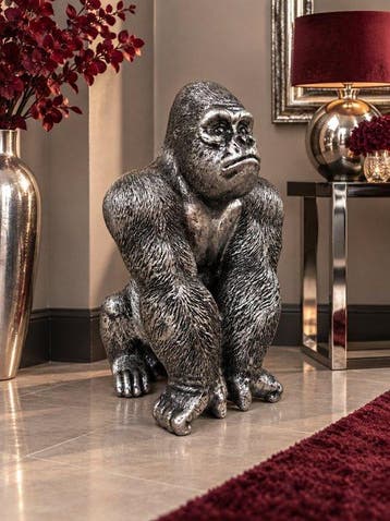 Beeld, a monkey silver bronze - 35 cm - polyresin, Antiek en Kunst