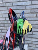 Statue, pub or French bulldog black sitting in color paint