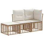 vidaXL Buiten bank set met kussen 3 pcs Naturel Polyester, Verzenden