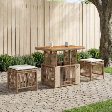vidaXL Tuin Eettafel Set 3 st Beige en Crème poly rattan, Verzenden