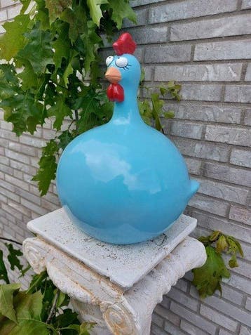Beeld, funny blue balloon chicken - 40 cm - polyresin