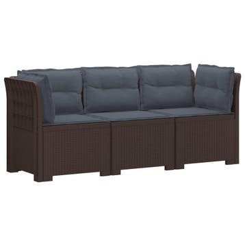 vidaXL 3-Zits Tu bank met Kussens Rattan Look PP Bruin, Verzenden