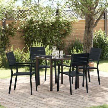 vidaXL Tuin Eettafel Set 5 pcs Zwart Gepoedercoat staal, Tuin en Terras, Verzenden, Nieuw