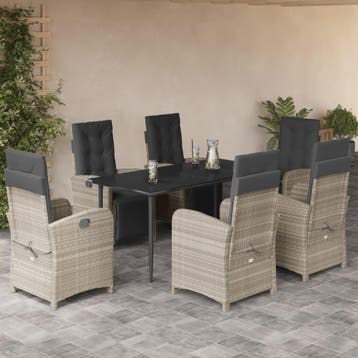 vidaXL 7-delige Tuinset met kussens poly rattan grijs, Verzenden, Nieuw, Tuinset