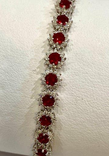 Zonder minimumprijs - Armband Zilver - 2,60ct. tw. Granaat, Handtassen en Accessoires, Armbanden, Nieuw
