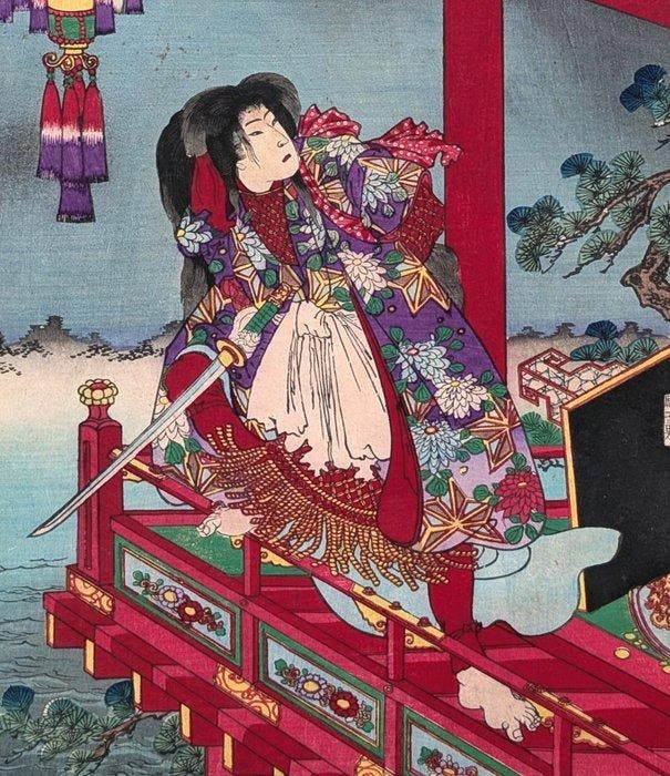 Sneeuw, maan en bloemen - Maan boven Ishihama,, Antiek en Kunst, Antiek | Overige Antiek