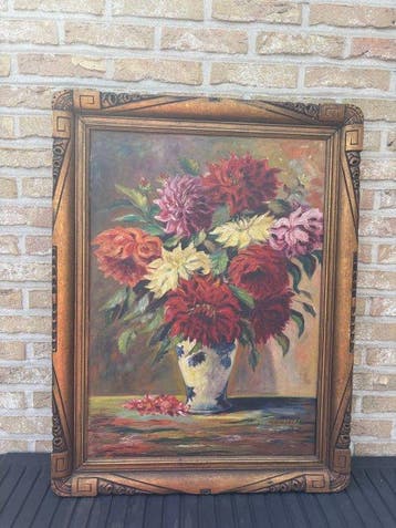 Belgische school (XX) - Vaas met pioenen, Antiek en Kunst
