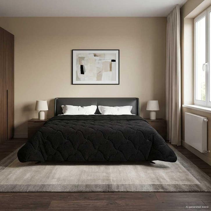 vidaXL Zomer Deken Zwart 220 x 240 cm Microvezel en Teddy, Huis en Inrichting, Slaapkamer | Beddengoed, Nieuw, Verzenden