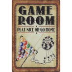 Wandbord -  Game Room Play Nice Or Go Home, Nieuw