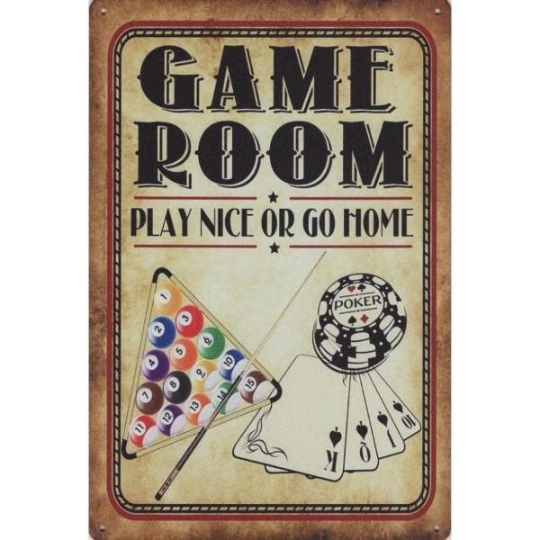 Wandbord -  Game Room Play Nice Or Go Home, Huis en Inrichting, Woonaccessoires | Wanddecoraties, Nieuw