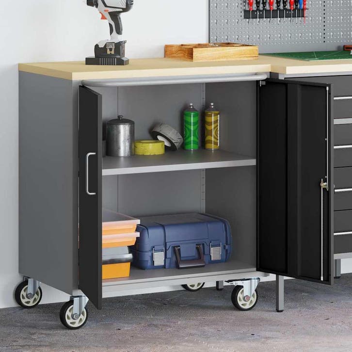 vidaXL Trolley Rolling Workbench Zwart en Grijs 75 x 45 x 85, Doe-het-zelf en Bouw, Gereedschapskisten, Nieuw, Verzenden