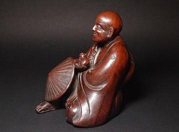 Prachtig bizen-okimono van een monnik en dichter Saigyo met