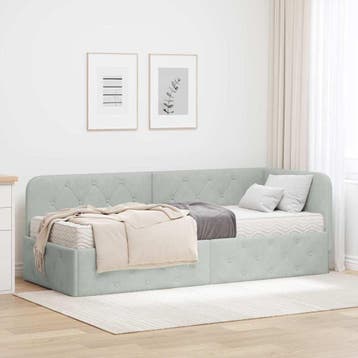 vidaXL Hoek Bed Frame Lichtgrijs 80 x 200 cm Fluweel, Huis en Inrichting, Verzenden, Nieuw