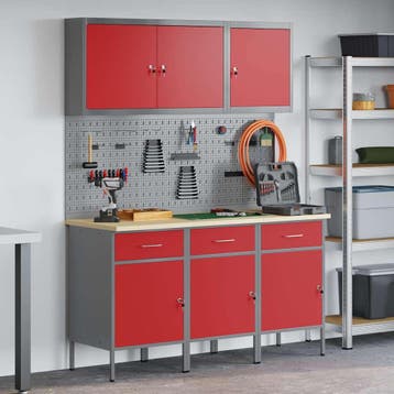 vidaXL Werk Cabinet 8 st Rood en Grijs Engineered hout en, Verzenden, Nieuw