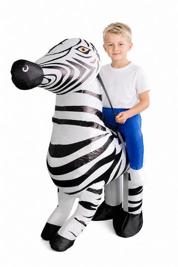 KIMU® Opblaas Kostuum Kinderen Rijdend op Zebra Opblaasbaar, Ophalen of Verzenden, Nieuw