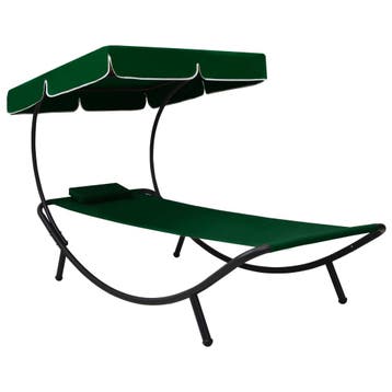 vidaXL Loungebed met luifel en kussen groen, Jardin & Terrasse, Chaises longues, Verzenden