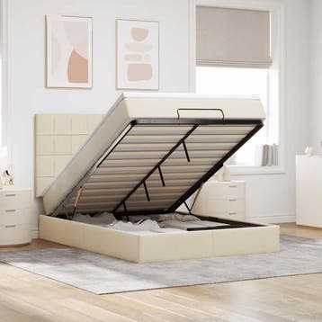 vidaXL Ottoman bed met matras 140x190cm stof crèmekleurig, Verzenden