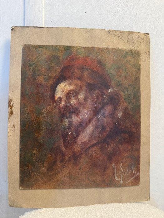 Pacifico Sidoli (1868-1963) - Ritratto maschile con berretto, Antiek en Kunst, Kunst | Schilderijen | Klassiek