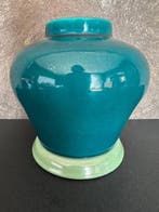 Turquoise Crackle-Glazed Ceramic Vase - Art Deco - Modernist