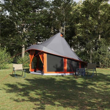 vidaXL Tipi Tent met dak Grijs en Oranje 404 x 370 x 270 cm, Verzenden, Nieuw