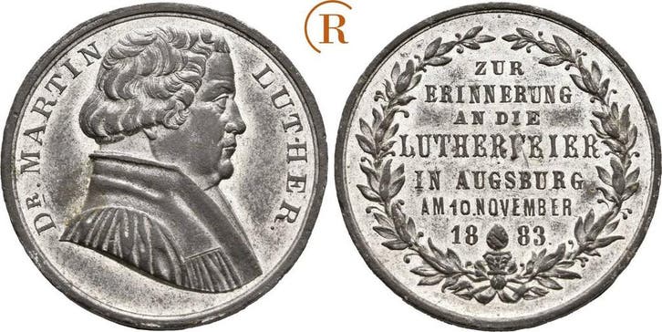 Zinnmedaille zur Erinnerung an die Lutherfeier 1883 Augsb..., Timbres & Monnaies, Pièces & Médailles, Envoi