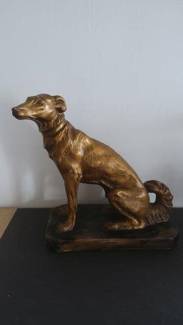 sculptuur, Grand lévrier assis - 35 cm - glavanoplastie, Antiquités & Art