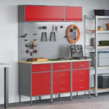 vidaXL Werkkast Set met lade met opslag met slot 8 st Rood, Verzenden