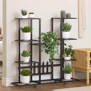 vidaXL Bloemenstandaard met wielen 94,5x24,5x91,5 cm ijzer, Tuin en Terras, Verzenden, Nieuw