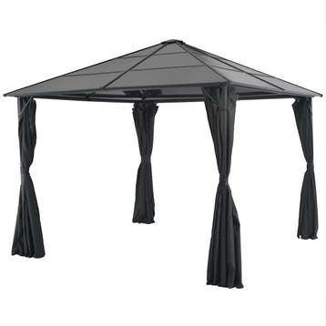 vidaXL Prieel met gordijn 3x3 m aluminium zwart, Verzenden