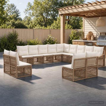 vidaXL Tuinbank Set 13 st Beige poly rattan, Verzenden, Nieuw