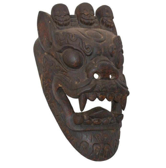 Polychroom masker van Dharmapala — Himalayaanse, Antiek en Kunst, Kunst | Niet-Westerse kunst