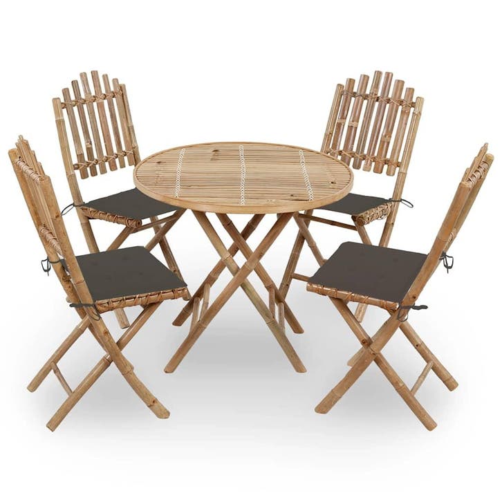 vidaXL 5-delige Tuinset inklapbaar met kussens bamboe, Jardin & Terrasse, Ensembles de jardin, Envoi