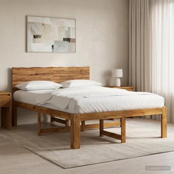 vidaXL Tweepersoonsbed met hoofdbord ROSTOCK Naturel 152 x, Huis en Inrichting, Slaapkamer | Bedden, Verzenden, Nieuw