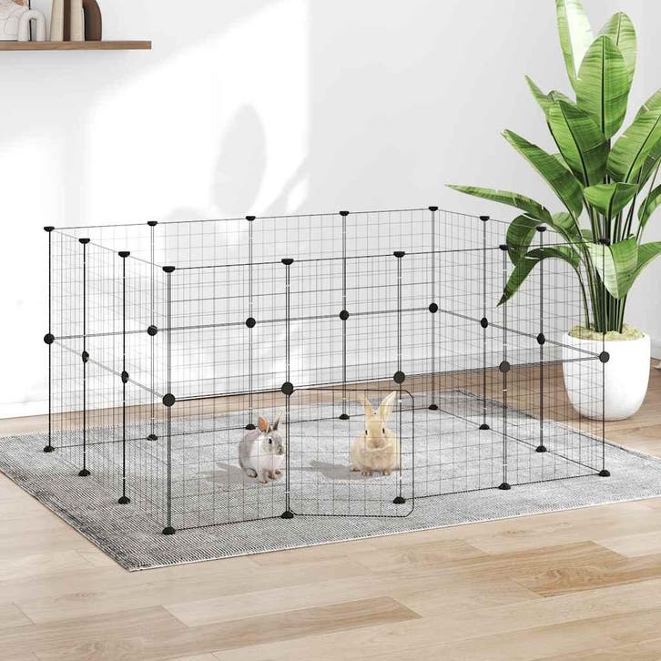 vidaXL Huisdierenkooi met deur 28 panelen 35x35 cm staal, Dieren en Toebehoren, Knaagdieren en Konijnen | Hokken en Kooien, Nieuw