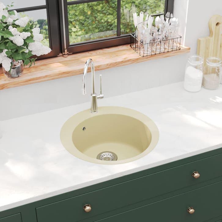 vidaXL Gootsteen enkele bak rond graniet beige, Maison & Meubles, Cuisine | Éléments de cuisine, Envoi