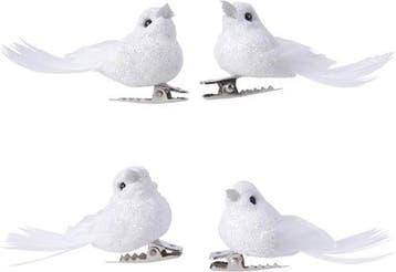 Witte vogeltjes op clip Wit glitter 4 stuks, Hobby & Loisirs créatifs