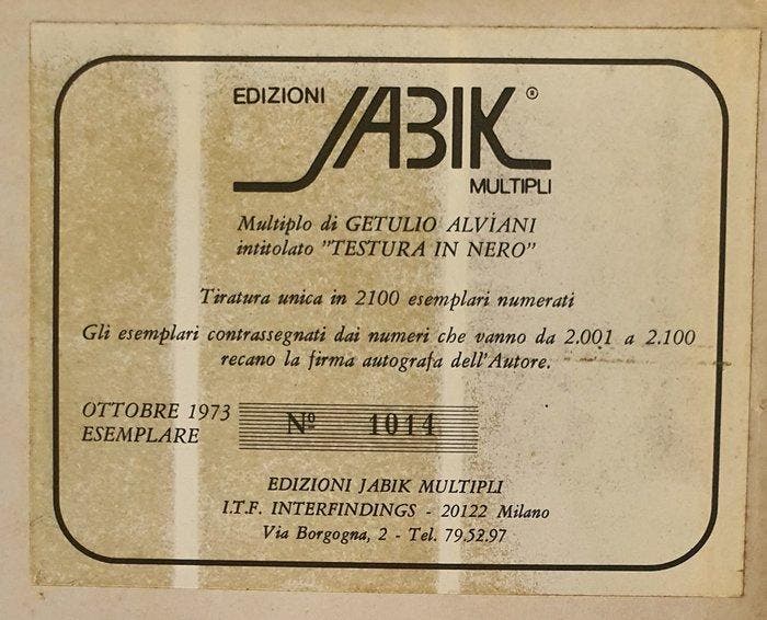 Getulio Alviani (1939-2018) - TESTURA IN NERO, Antiquités & Art, Antiquités | Autres Antiquités