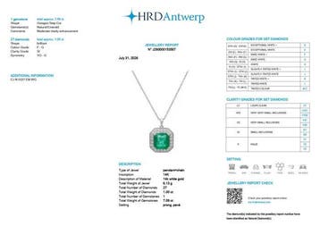 Halsketting - 14 karaat Witgoud - 8.09ct. tw. Smaragd -