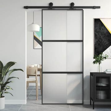 vidaXL Schuifdeur 90x205 cm gehard glas en aluminium zwart, Doe-het-zelf en Bouw, Verzenden, Nieuw