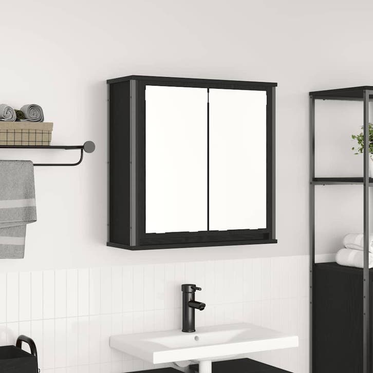 vidaXL Badkamerwandkast met spiegel 60x21x60 cm zwart, Huis en Inrichting, Tafels | Kaptafels, Nieuw, Verzenden