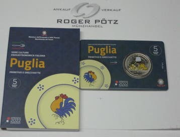 5 Euro Italien 2022 Puglia Wein- en Kuechenkultur koper-n..., Verzenden, België