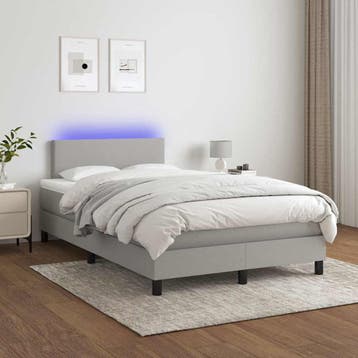 vidaXL Boxspring met matras en LED stof lichtgrijs 120x200, Verzenden