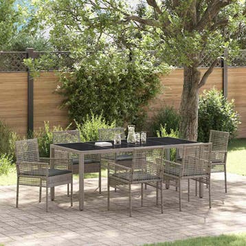 vidaXL Tuin Eettafel Set 7 st Grijs poly rattan, Verzenden
