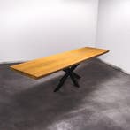 Boomstamtafel, Eettafel 328x92 massief hardhout, metaalpoot, Huis en Inrichting, Tafels | Eettafels, Overige houtsoorten, Robuust Modern